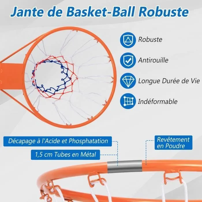 Cerceau Panier de Basket-ball Mural 38,5cm COSTWAY-Filet-Tube Métallique-Jante de Remplacement Universelle-Intérieur,Extérieur-R