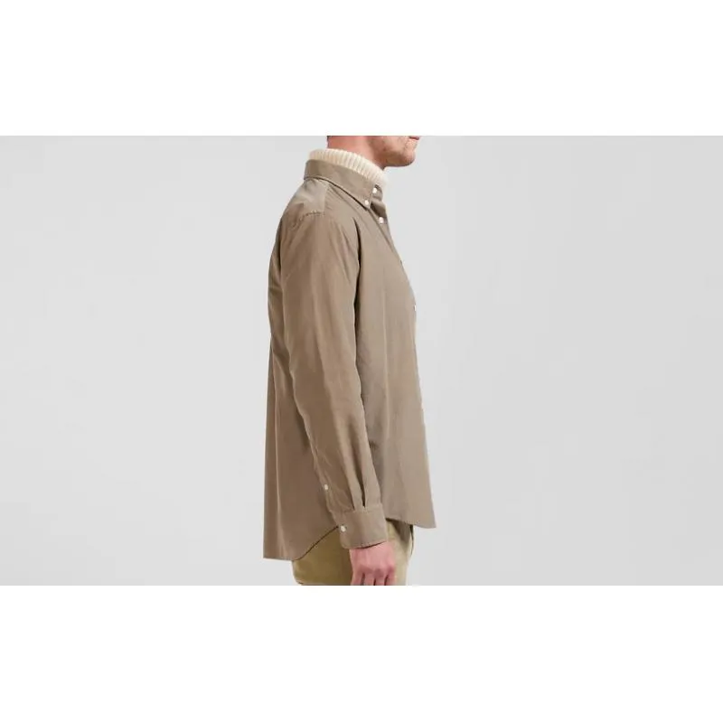 Chemise Eden Park en coton uni beige col boutonné et poche poitrine coupe Regular