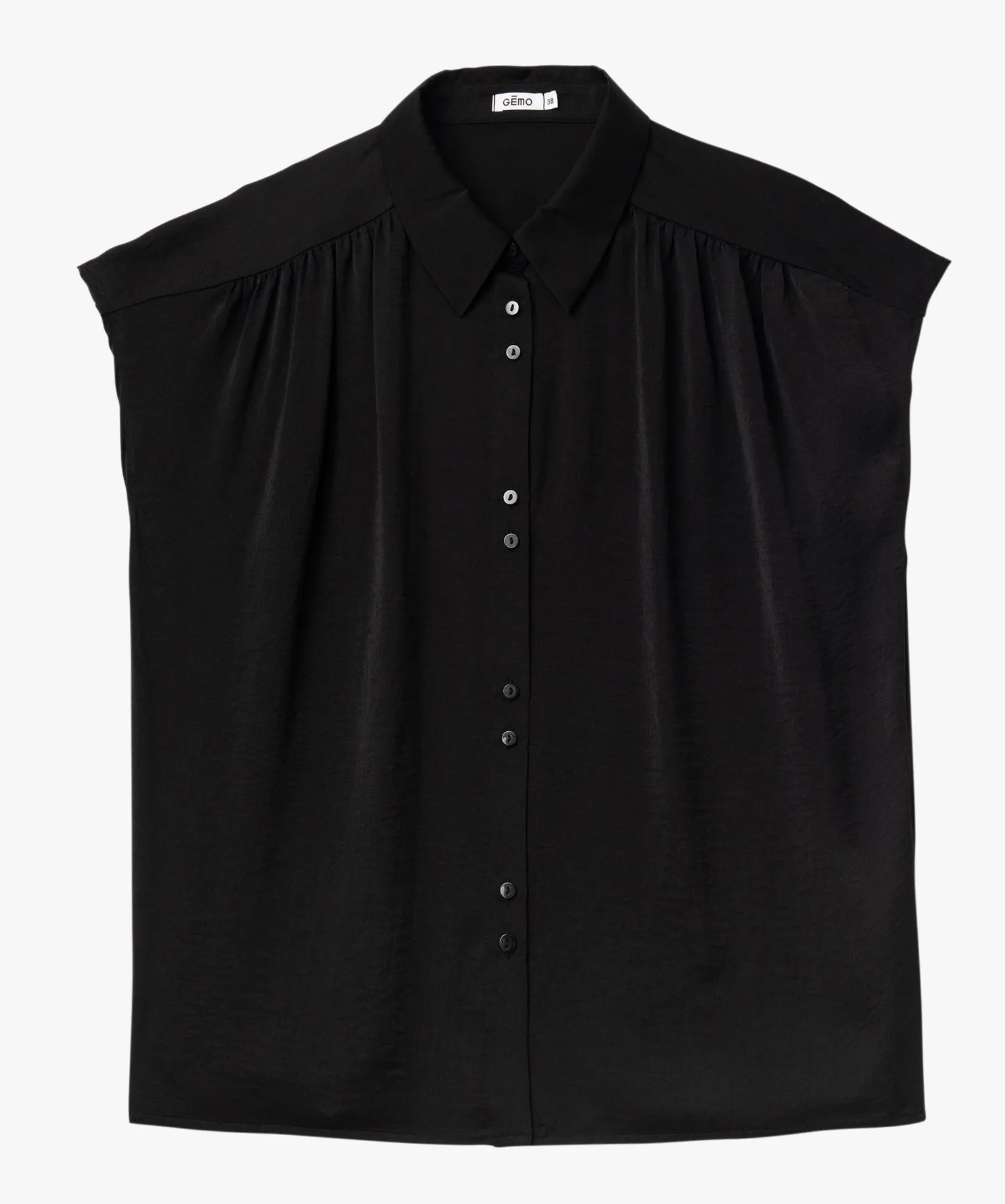 Chemise manches courtes en matière satinée femme noir