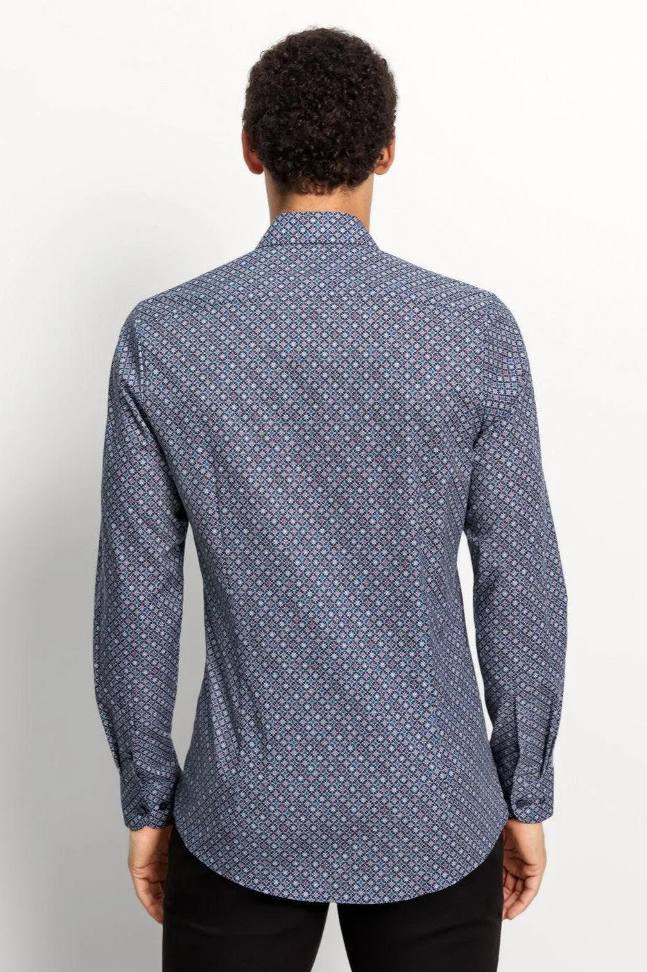 Chemise à motifs OLYMP ajustée marine