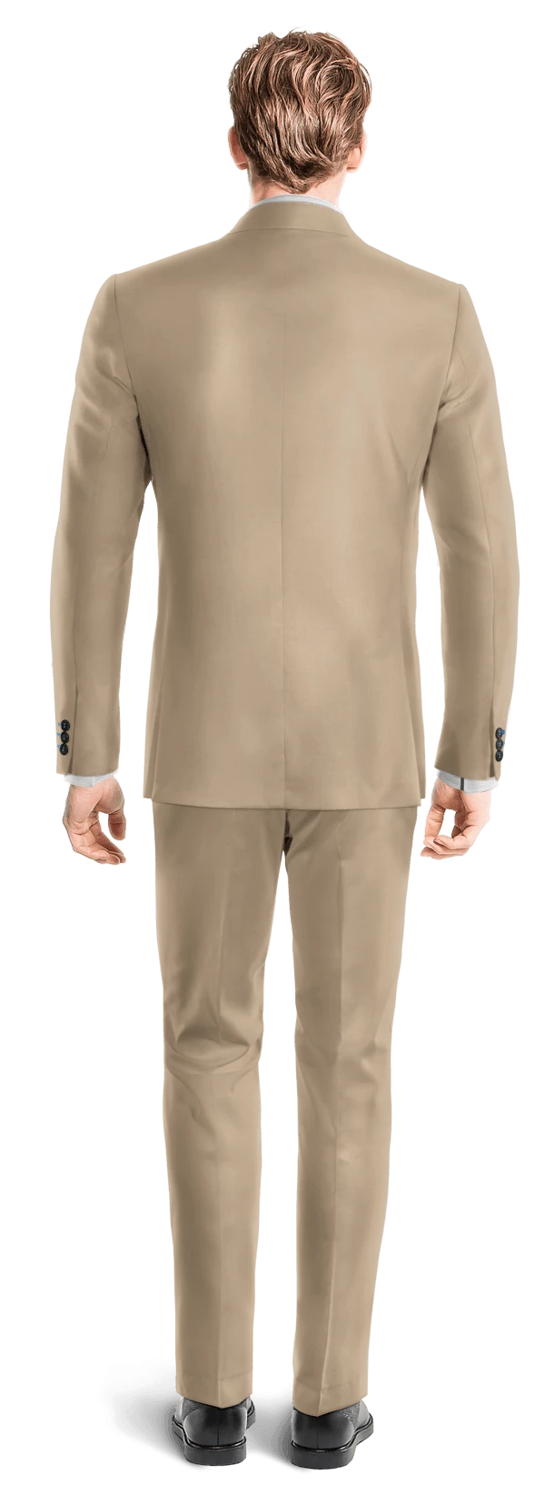 Costume 3 pièces beige foncé à 3 boutons avec pochette