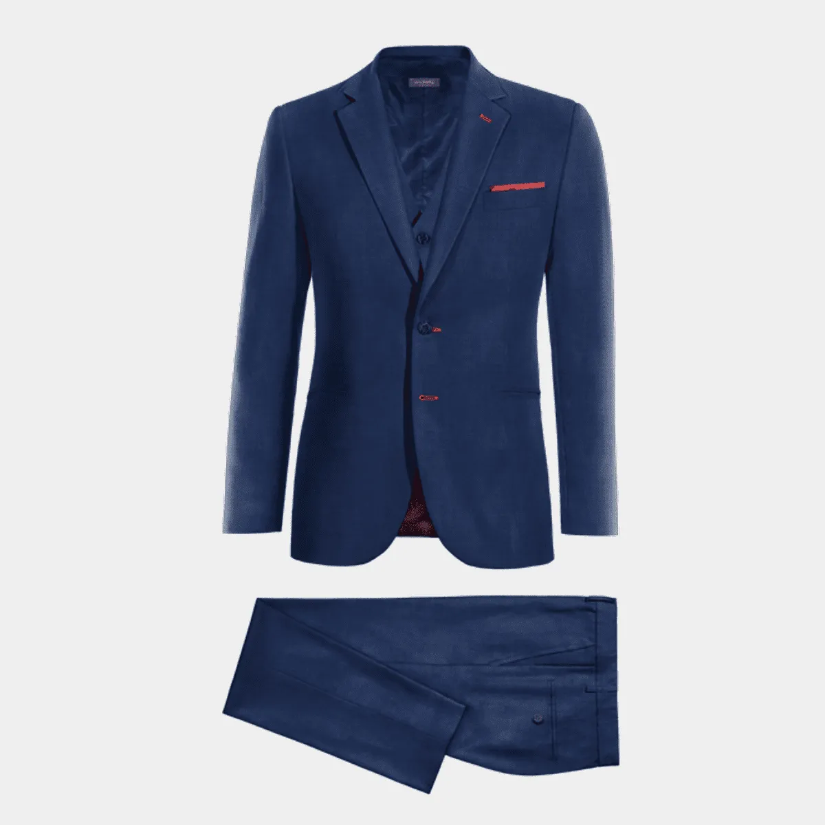 Costume 3 pièces bleu cobalt slim fit avec pochette