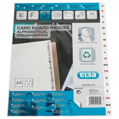 jeu d'intercalaires alphabétiques ELBA - Carte blanche 180 g - A4 - 18 onglets bicolores