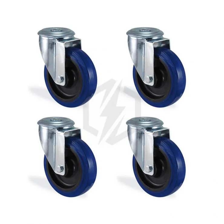 Lot roulettes à oeil pivotantes caoutchouc élastique bleu diamètre 160mm charge 600kg