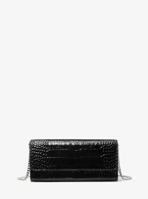 Pochette Cate en cuir verni effet crocodile en relief