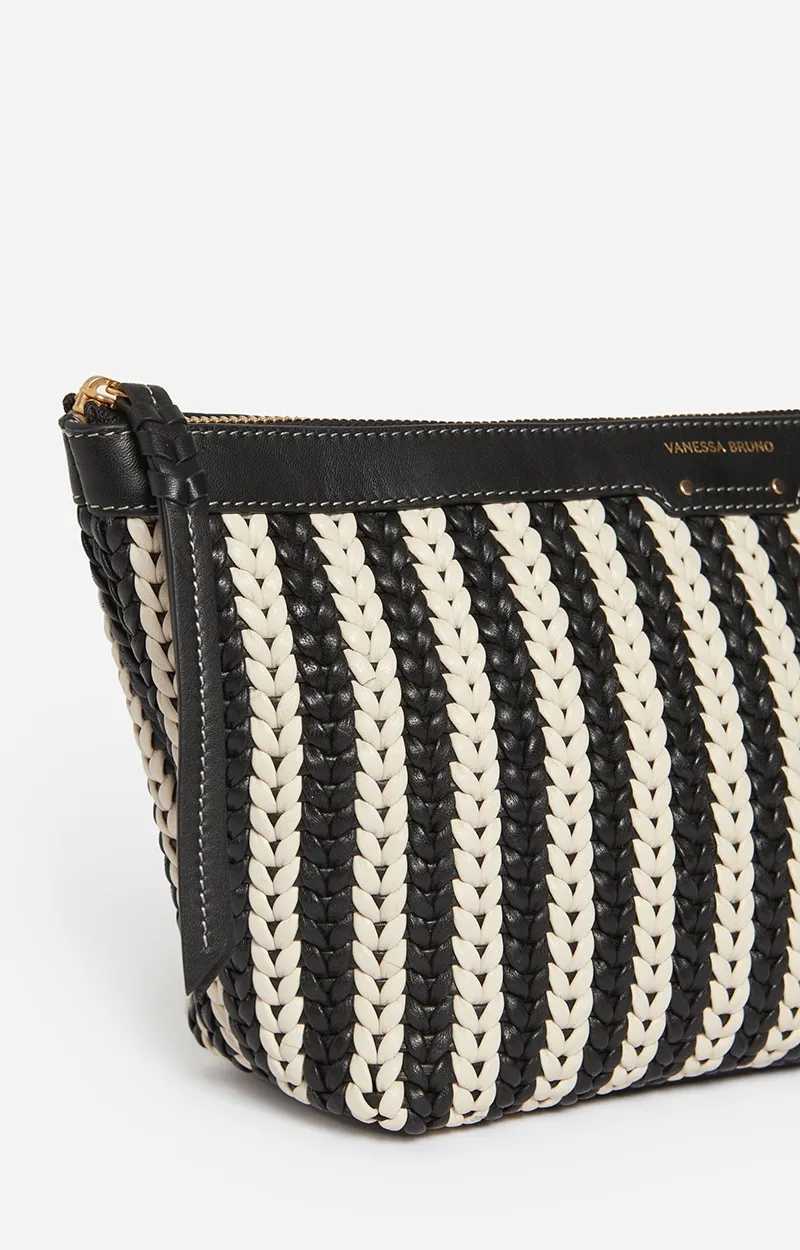 Pochette Cuir Tress\u00e9e En 100% Cuir D'Agneau