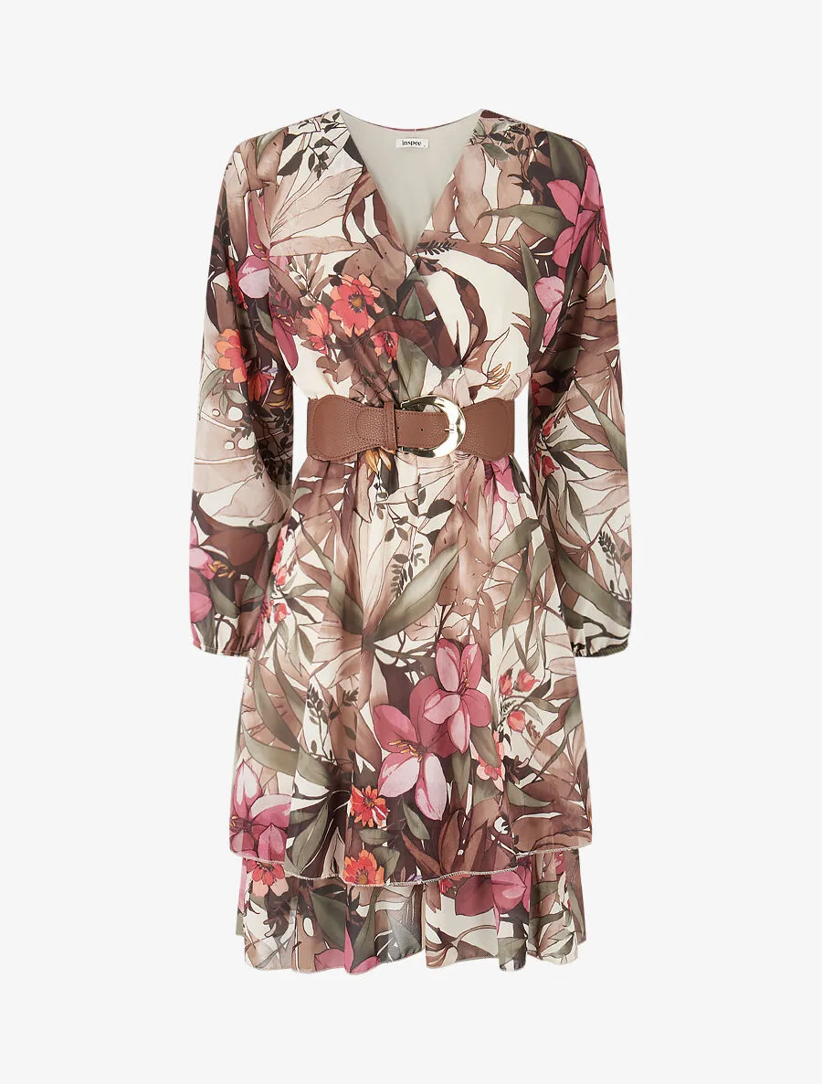 Robe à basque imprimé tropical