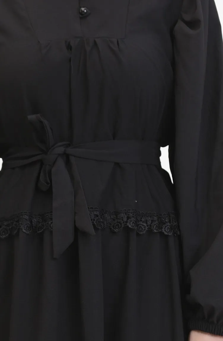 Robe Dentelle A Manches Elastiques 0483-05 Noir 0483-05