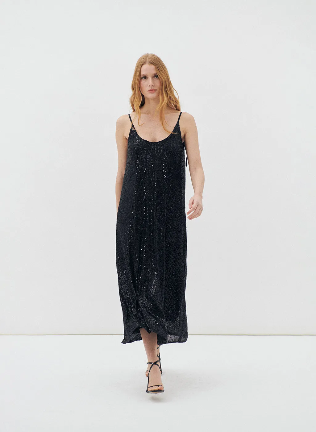 Robe longue Dessy noire à sequins