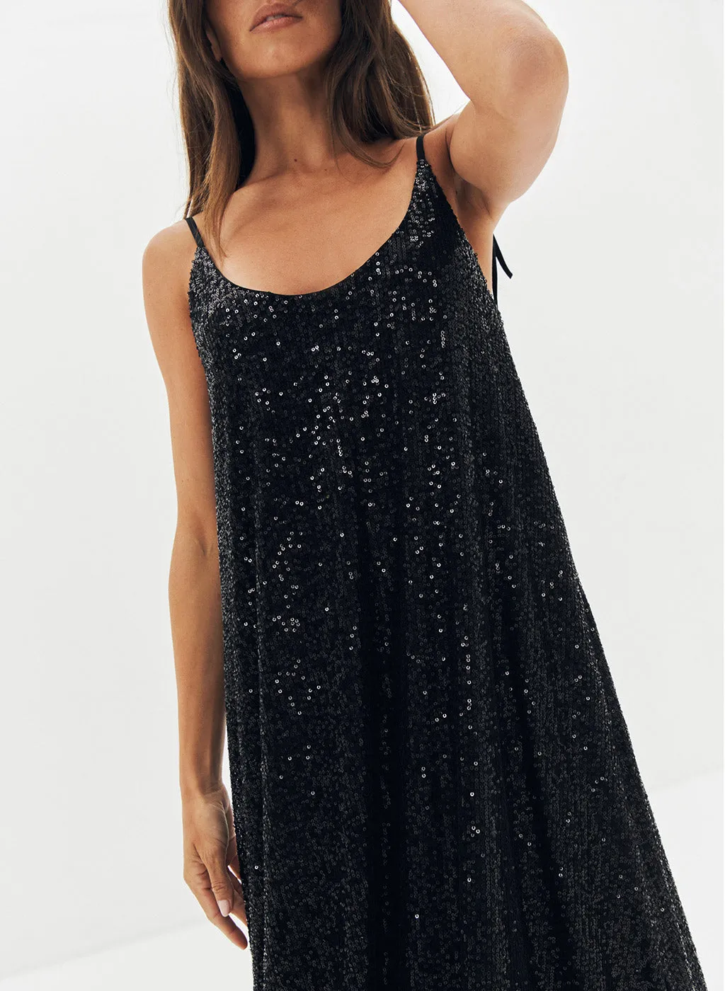 Robe longue Dessy noire à sequins