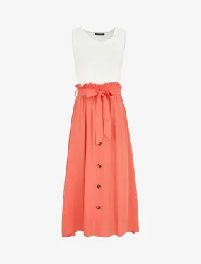 Robe longue évasée sans manches bicolore - Saumon