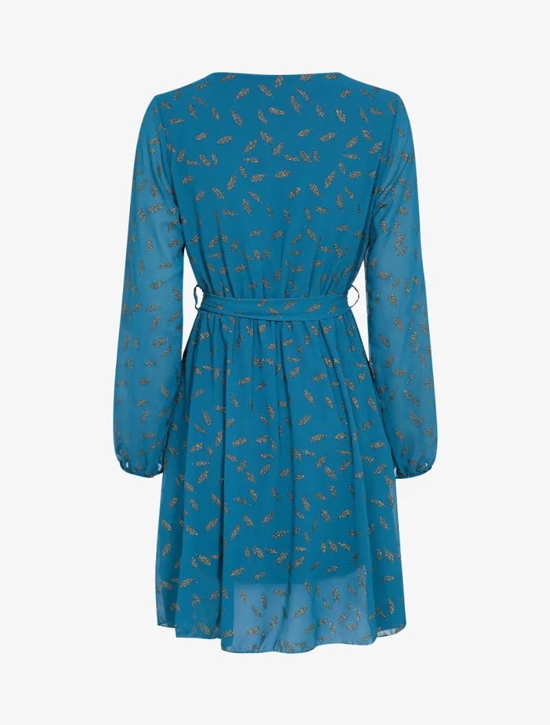 Robe mi-longue à détails irisés plumes - Bleu