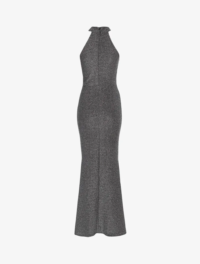 Robe sirène pailletée à encolure américaine - argent