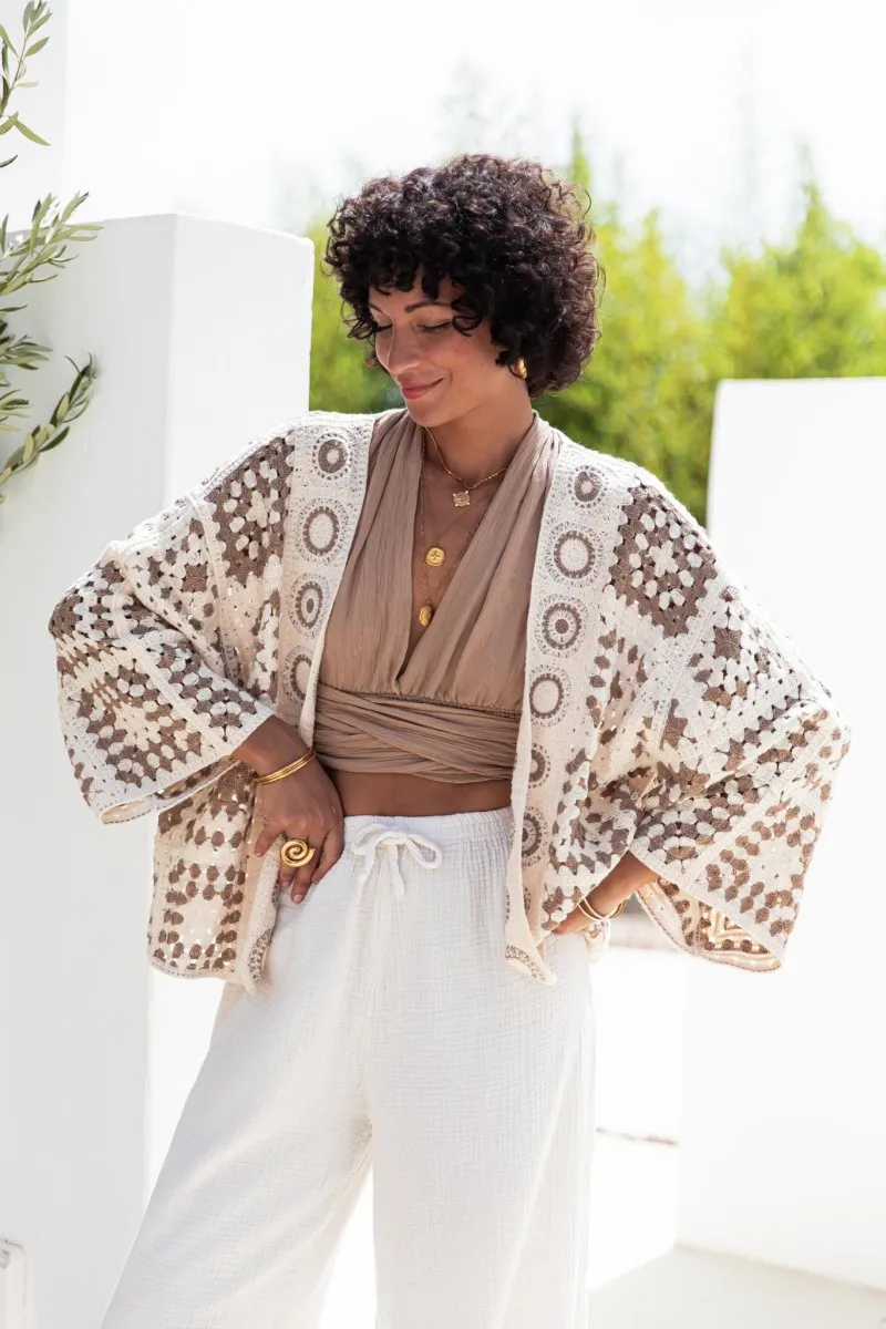 ROSA Taupe - Gilet Crochet femme