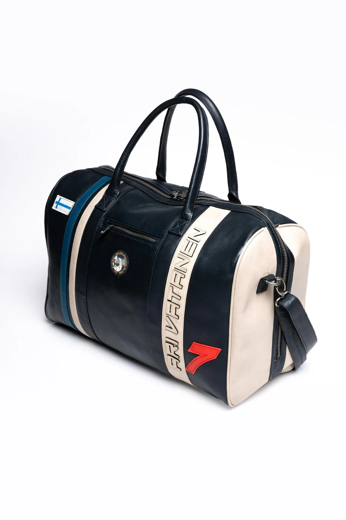 Sac de voyage en cuir Ari Vatanen Flying Finn 72h bleu marine
