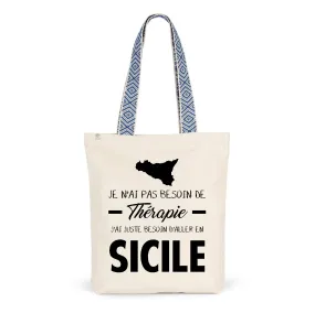 Sac réutilisable souvenir Sicile - Italie - Pas besoin de thérapie - Totebag ethnique  coton bio - Imprimé FR