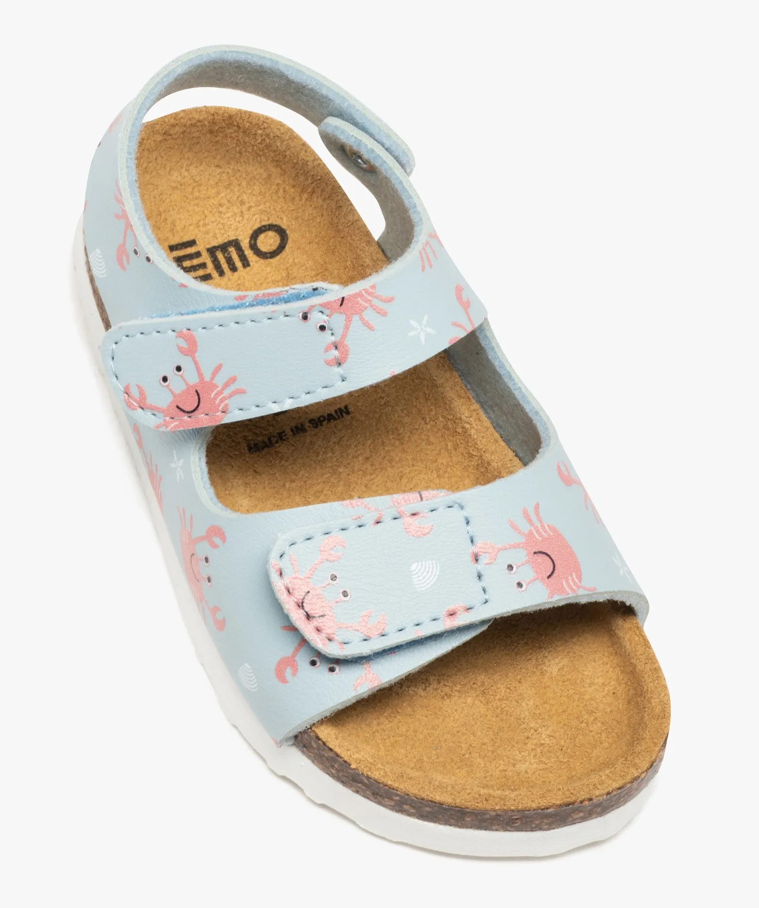 Sandales bébé garçon à scratch motif crabe bleu