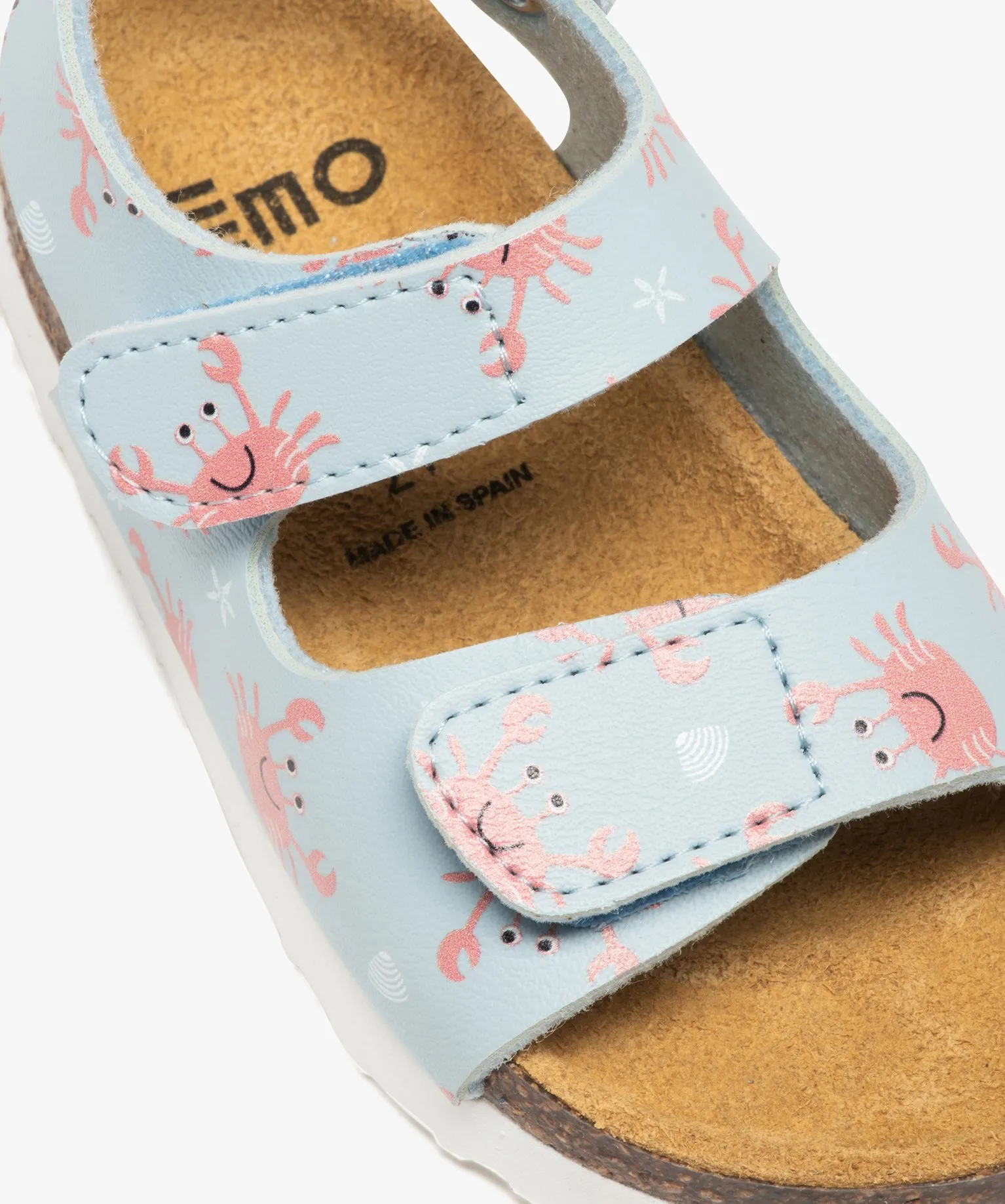 Sandales bébé garçon à scratch motif crabe bleu