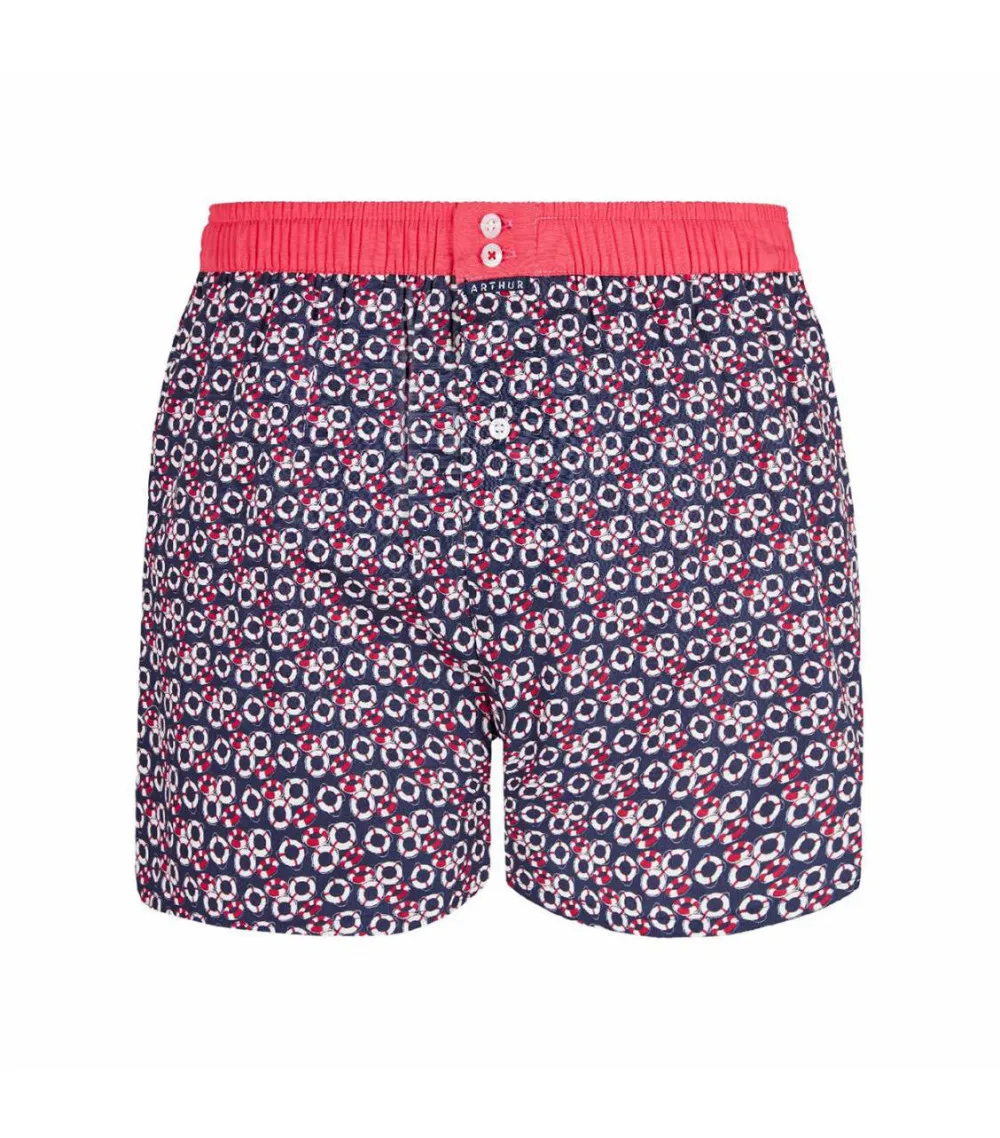 Short de bain Arthur Bouee bleu marine à motifs bouées rouges et blanches
