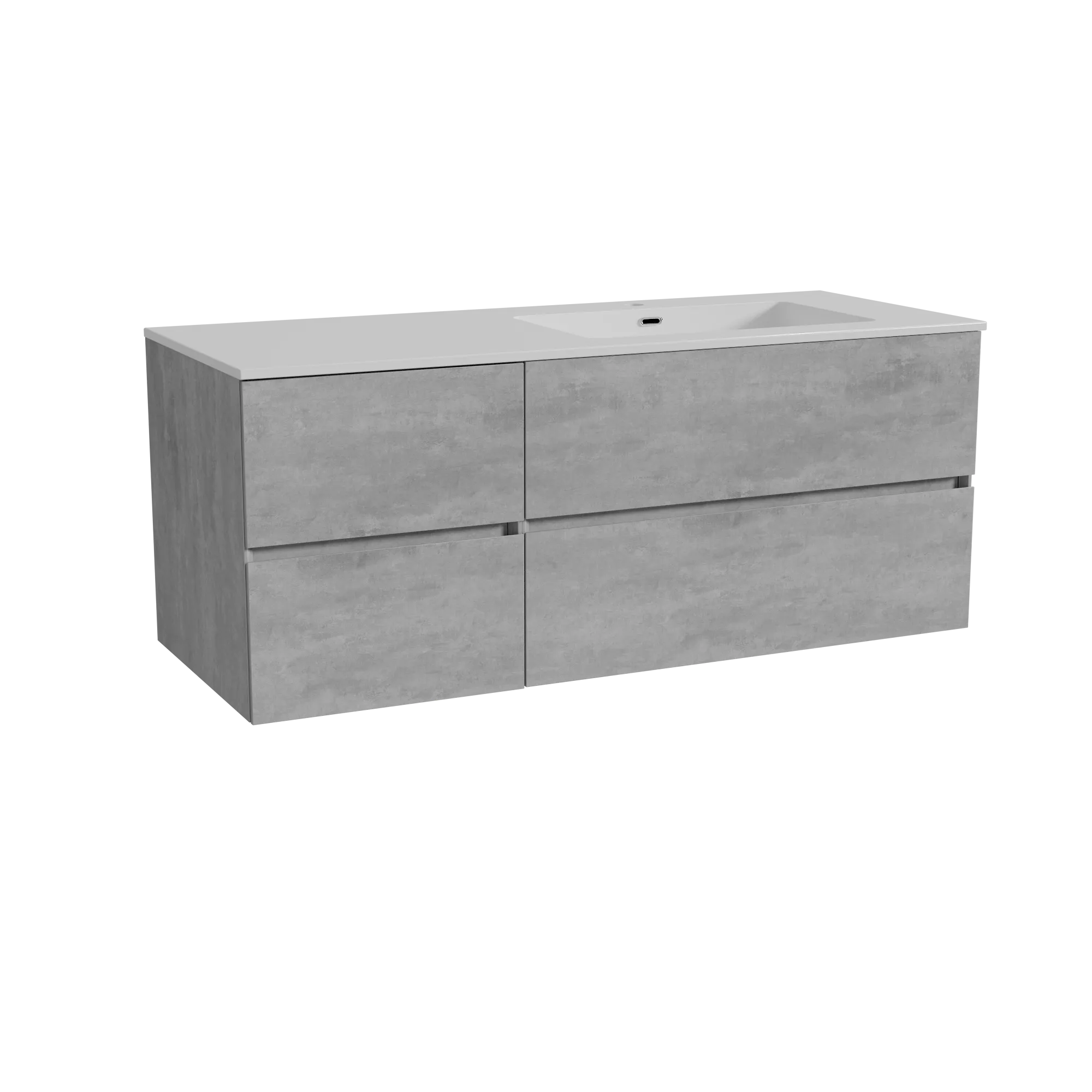 Storke Edge meuble salle de bains suspendu 130 x 52 cm béton gris foncé avec Diva plan vasque asymétrique à droite en marbre com