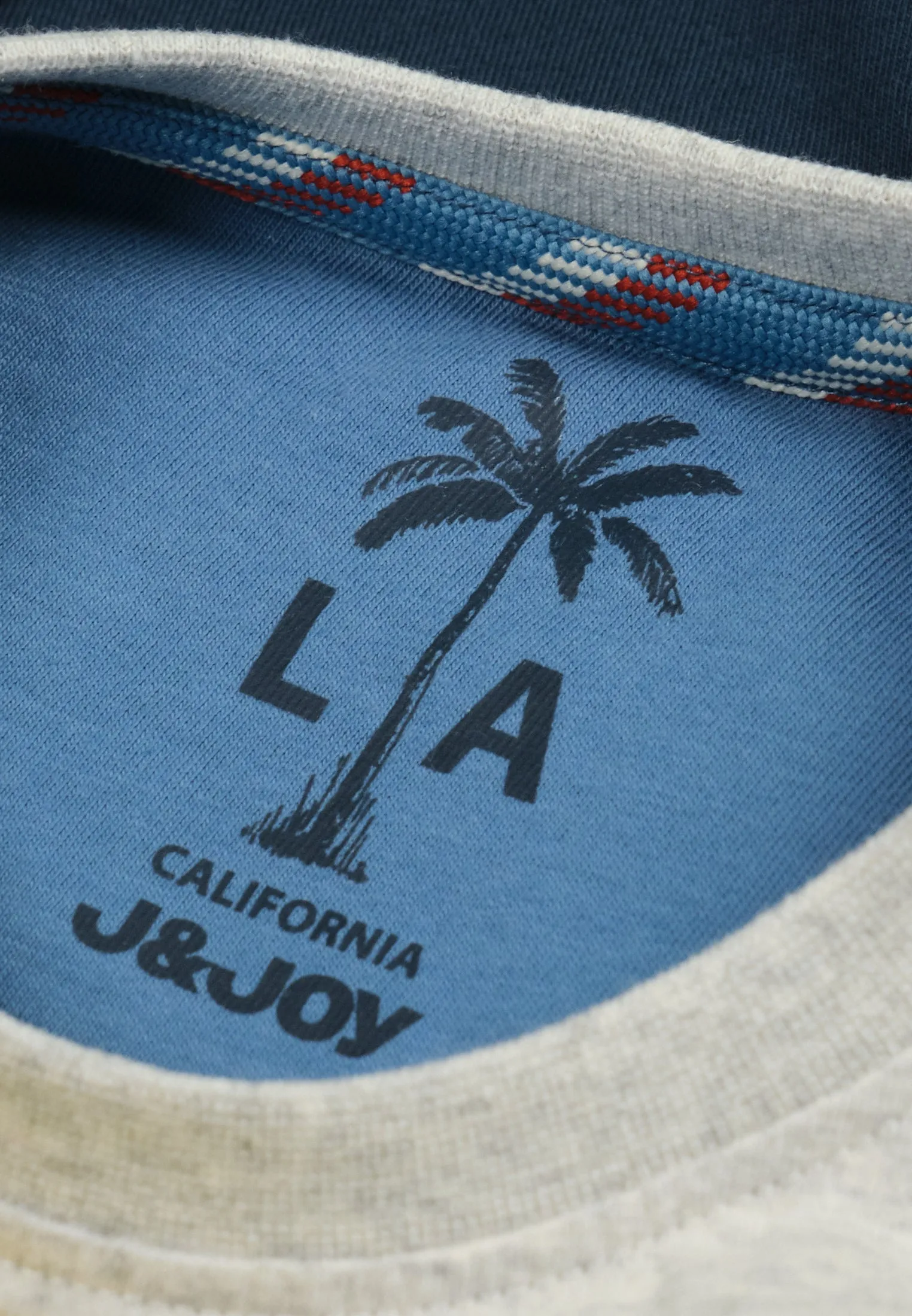T-shirt garon écru/bleu, motif paysage