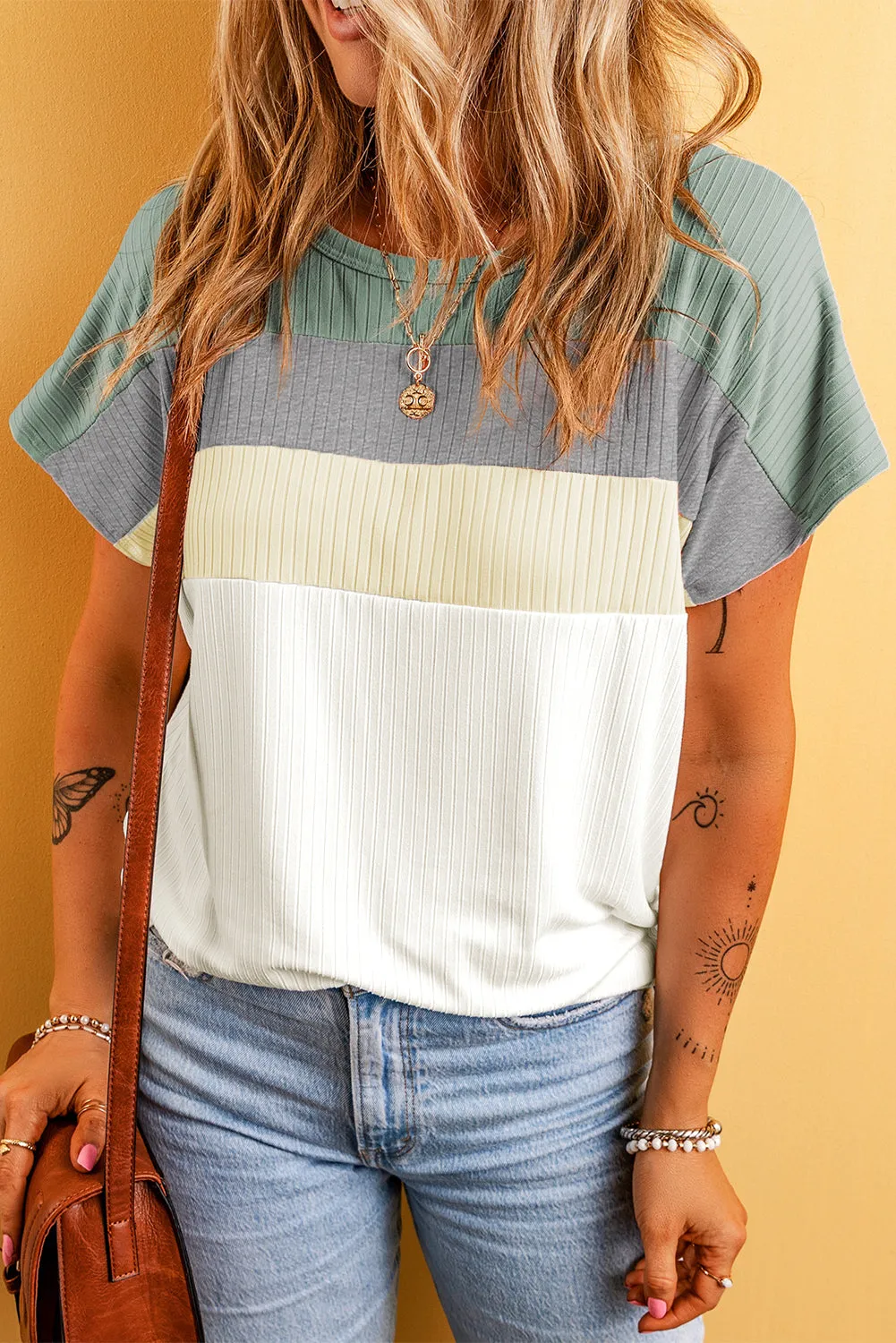 T-shirt patchwork bloc de couleurs ctelé Moonlight Jade